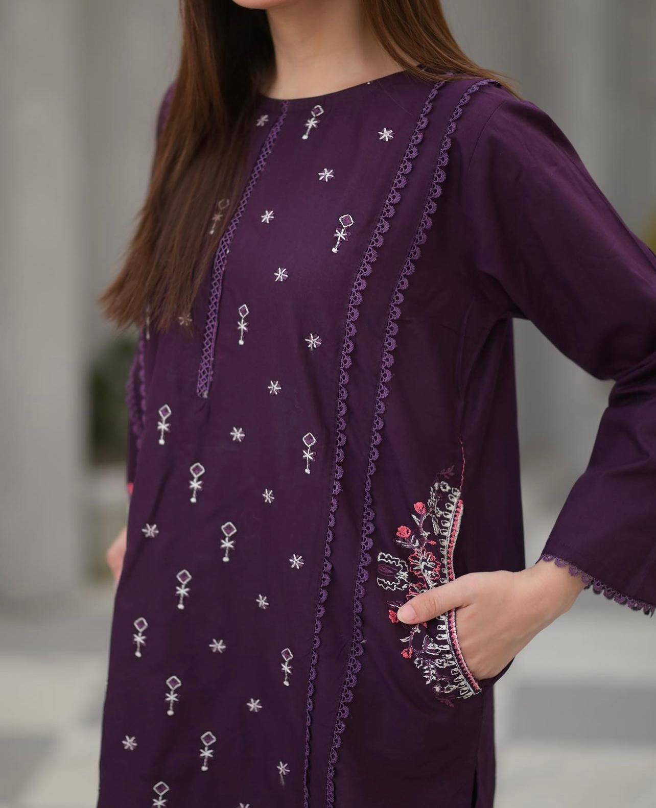 Pocket style embroidered 2pc