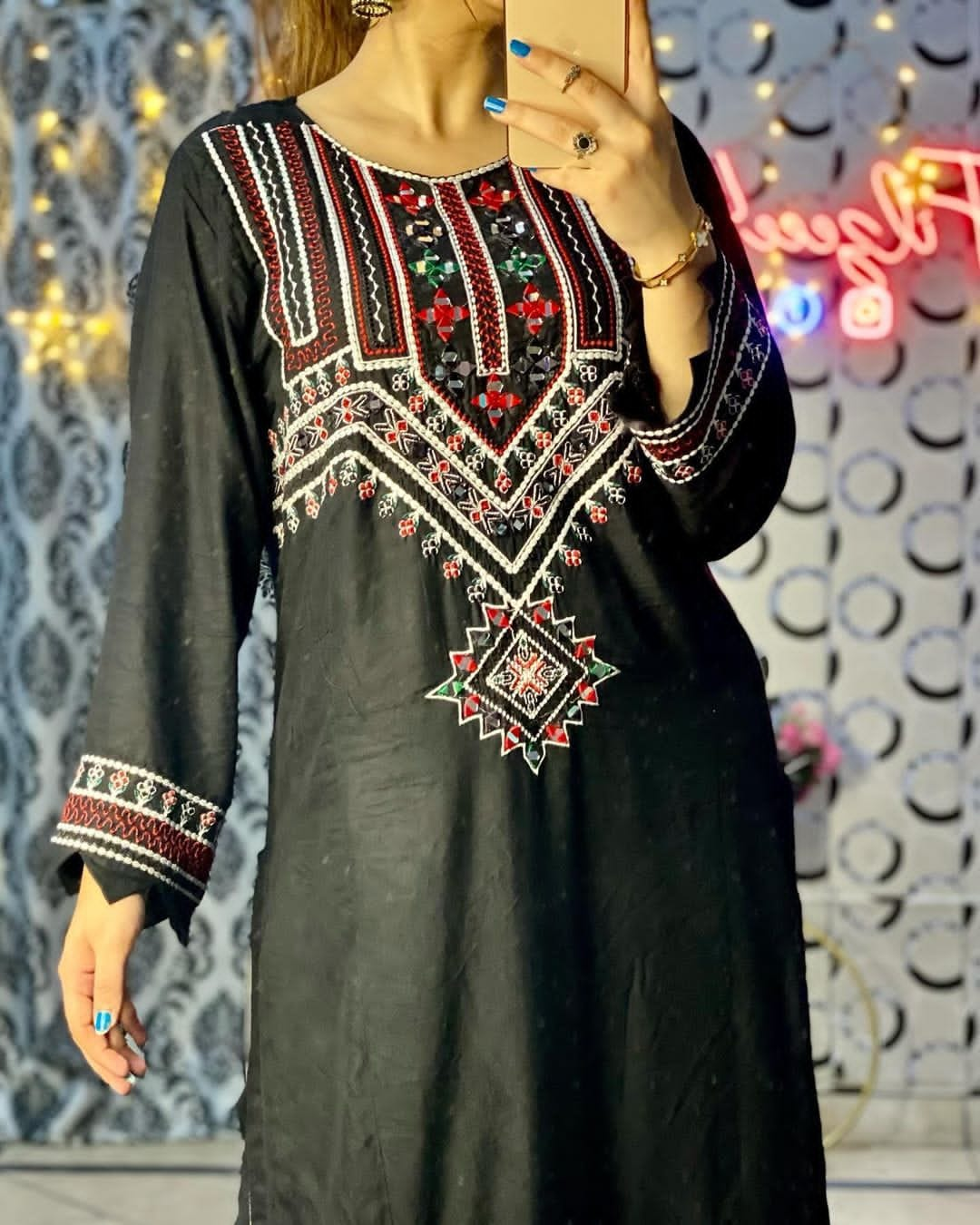 Sindhi Mirror Work Embroidery 2 Piece Dress Stitched