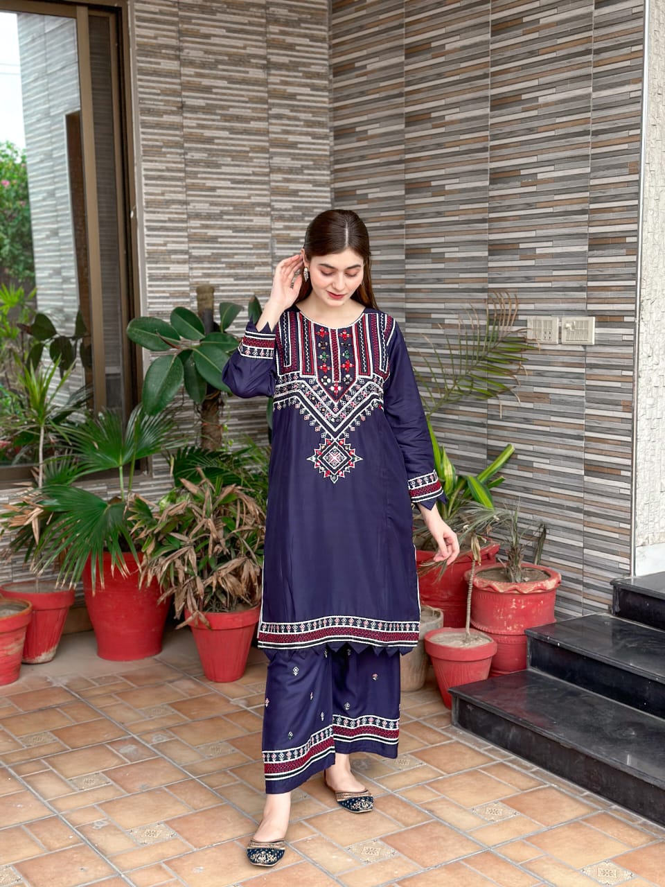 Sindhi Mirror Work Embroidery 2 Piece Dress Stitched