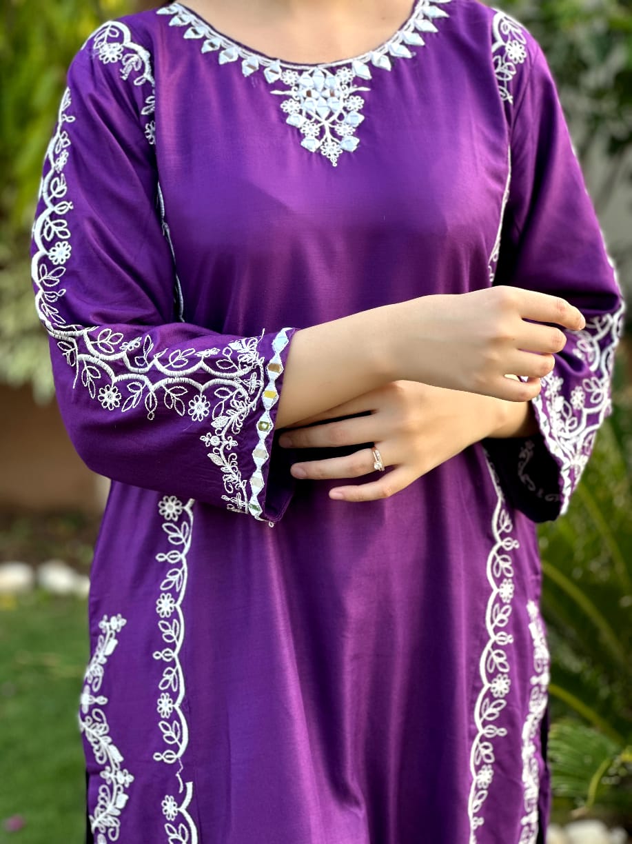 Agha Noor Mirror Work Embroidery 2-Piece Dress Stitched