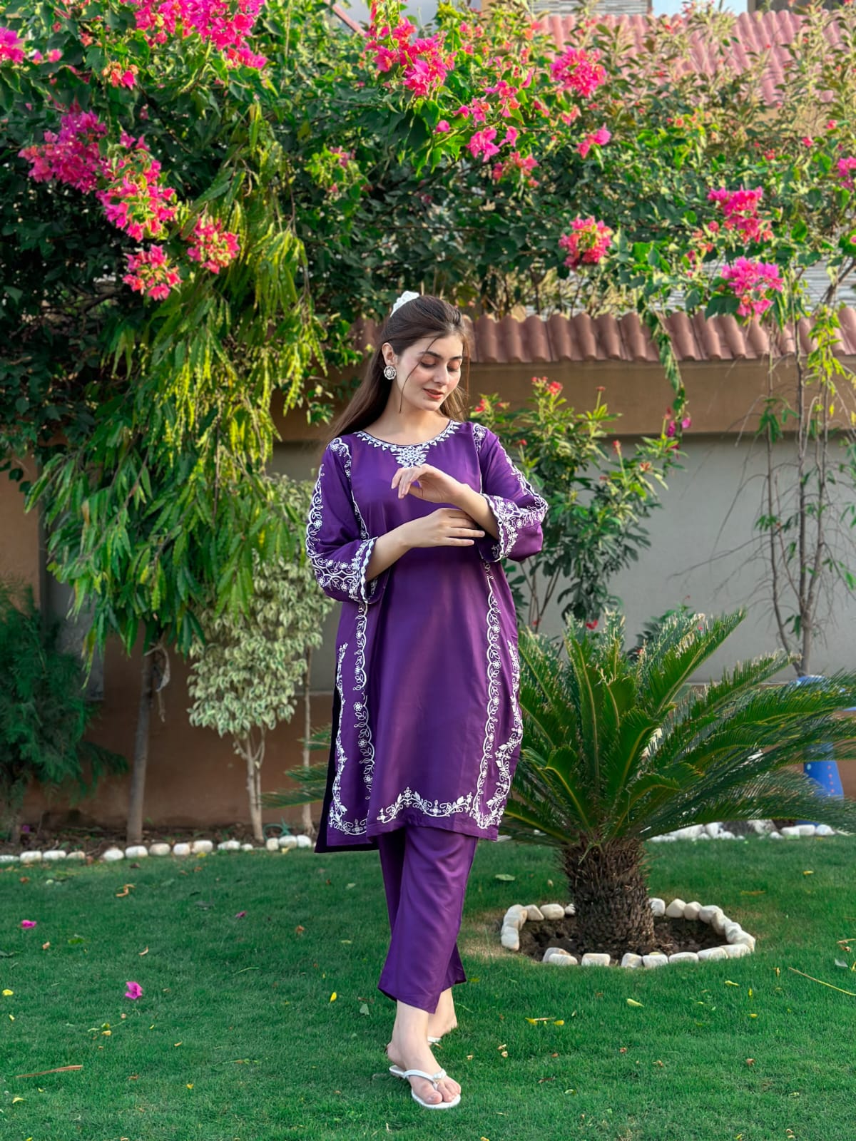 Agha Noor Mirror Work Embroidery 2-Piece Dress Stitched